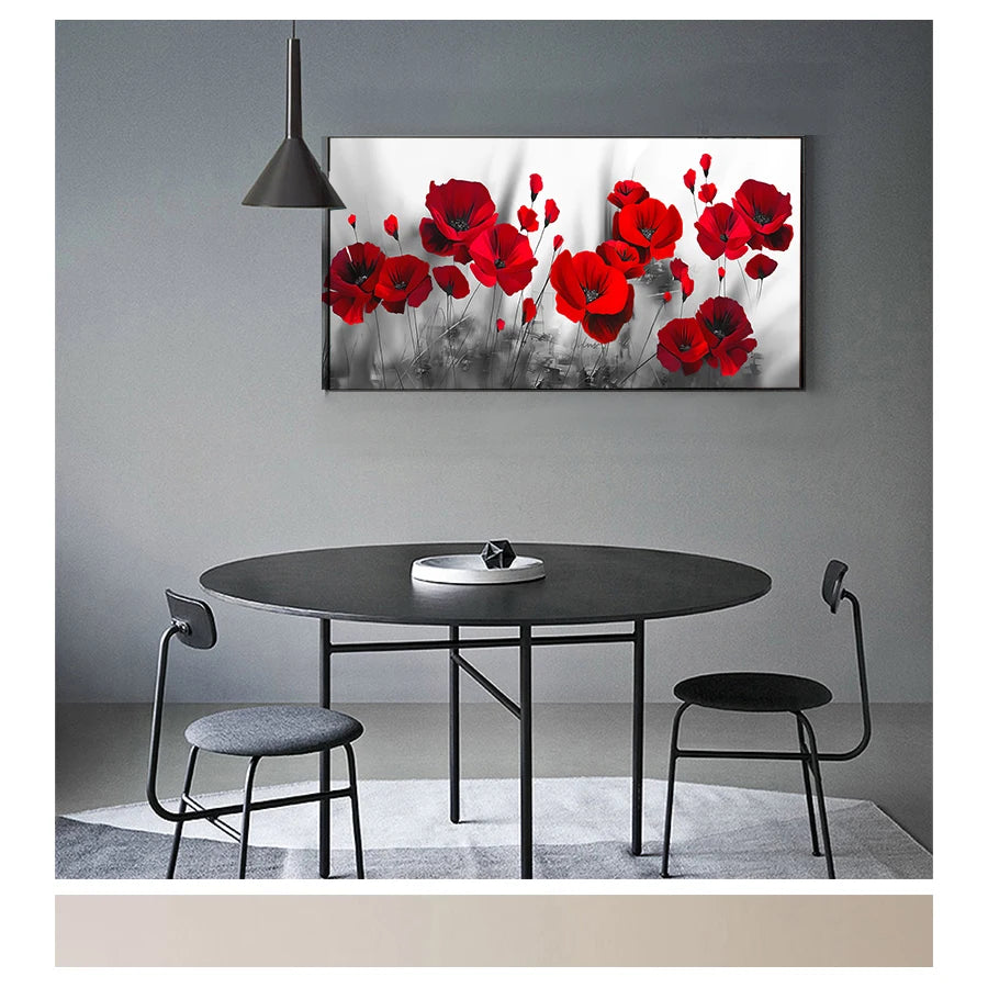 Art Canvas Painting Red Poppy Flower Picture on the Wall