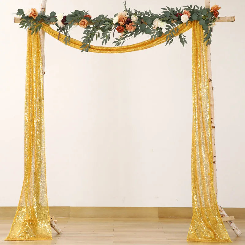 Wedding Decoration Gold Sequin Arch Drape Fabric Sheer Glitter Curtain