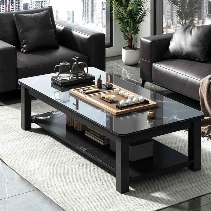 Low Square Black Marble Mobile Coffee Table