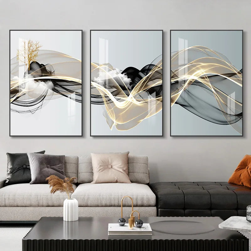 Nordic Luxury Ribbon Abstract Landscape Wall Art Canvas