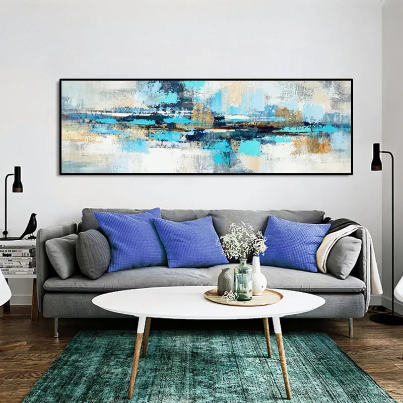 Modern Abstract Wall Art Blue Color Block HD Canvas