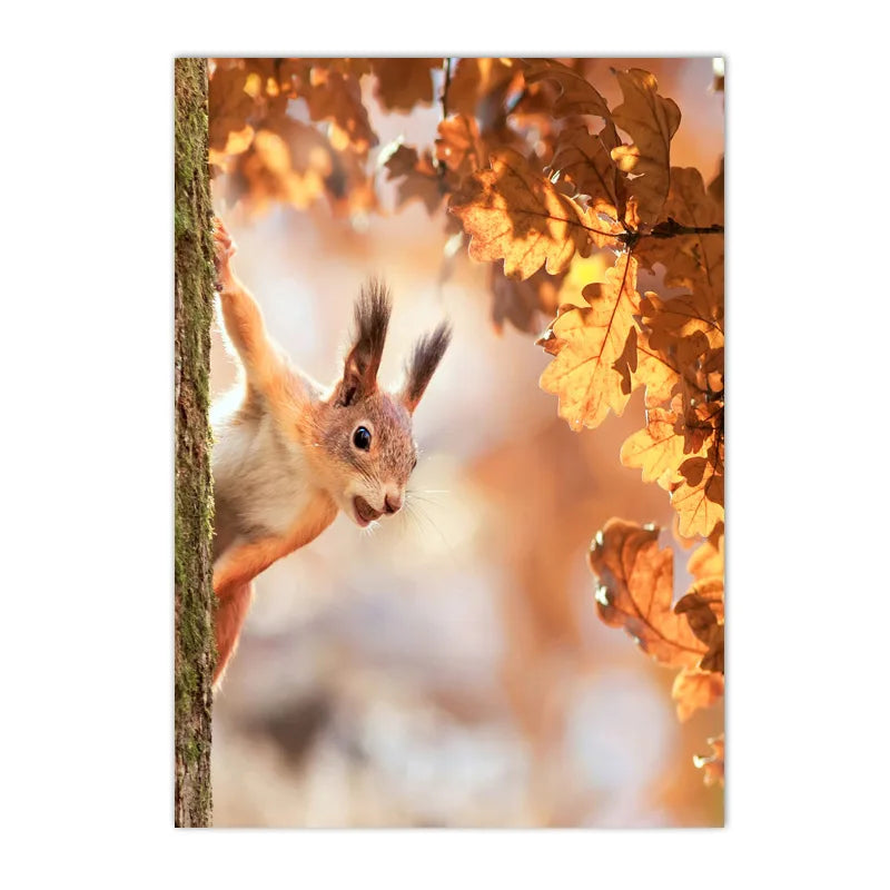 Autumn Landscape Pumpkin Leaves Squirrel Deer Wall Art Canvas